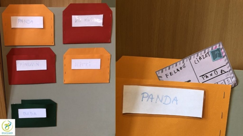 karton borítékok mint postaláda, egy boríték közelről, benne levél