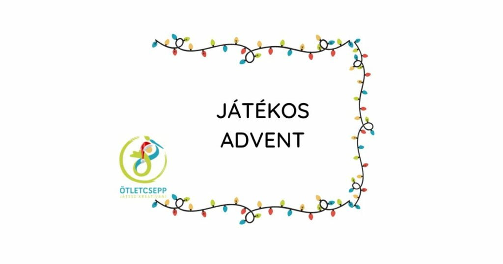 ötletcsepp logó mikulássapkával, fényfüzérek, játékos advent felirat