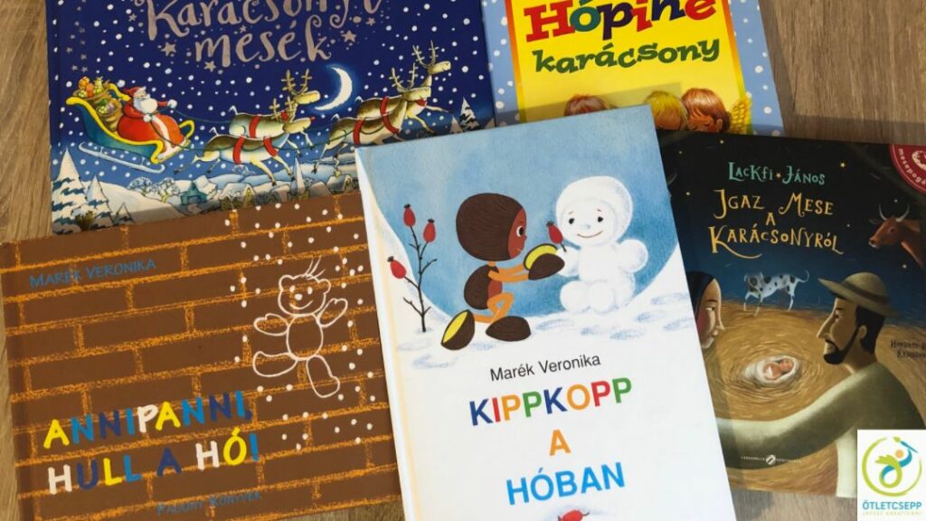 téli mesekönyveink: Kippkopp a hóban, Annipanni hull a hó!, Igaz mese a Karácsonyról, Hópihe karácsony, Karácsonyi mesék