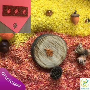 őszi festett rizses érzékelődoboz formavágott falevéllel