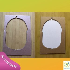 makk alak kivágva kartonból és egy sima kartonra ragasztva makk alakú mélyedés