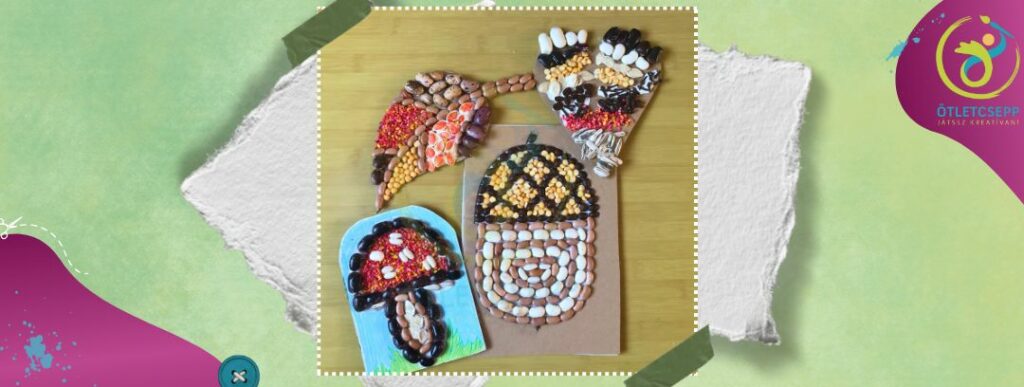 elkészült alkotások makk, szív, gomba és falevél
