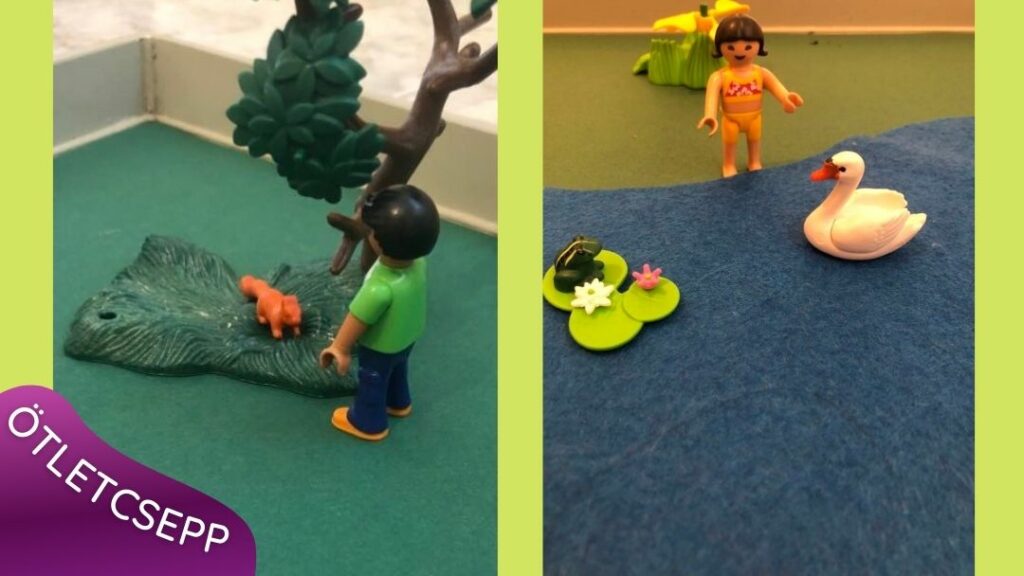 playmobil fák, kisgyerek figurák, mókus, béka, hattyú
