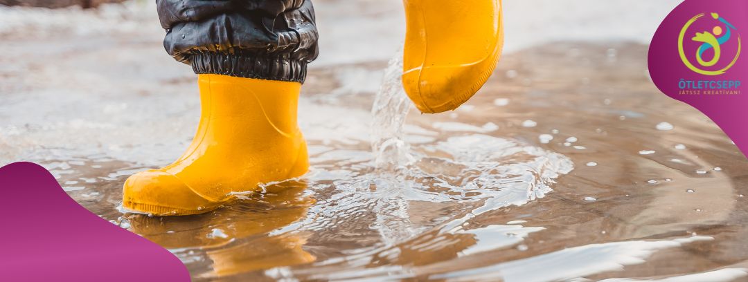 sárga gumicsizmás lábak pocsolyában