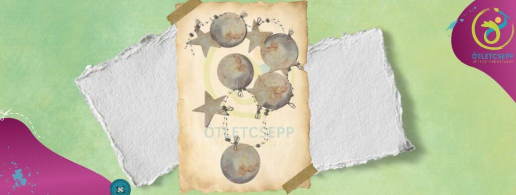 barnás vintage papíron girland, váltakozó kerek hold és csillag mintával