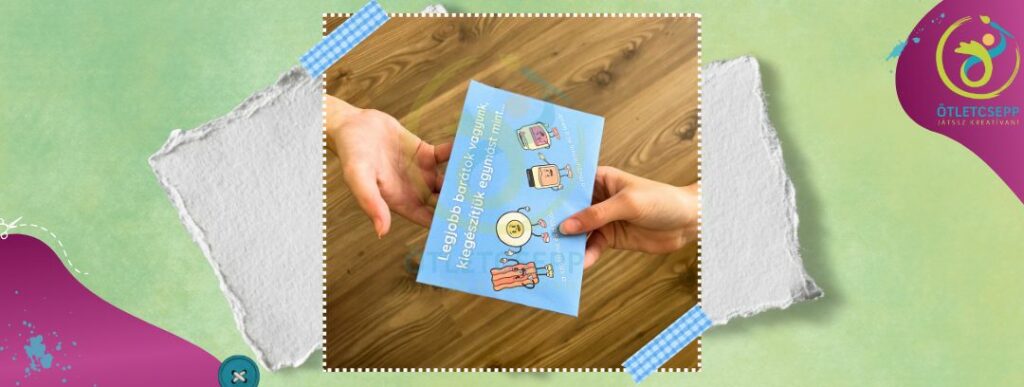 két gyerekkéz átadja-átveszi a barátnak szóló borítékot